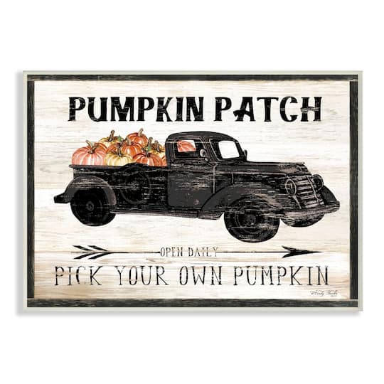 Stupell Industries Pumpkin Patch Farm Sign Fall Harvest Picking Wood Wall Plaque